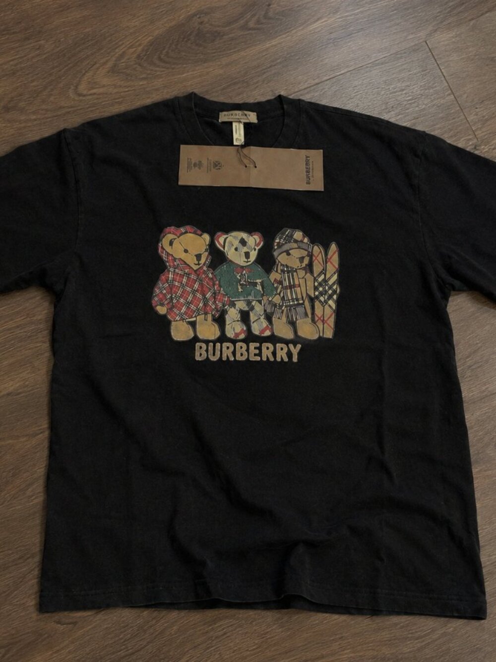 Burberry Vintage Check Bears Graphic Designer Black T-Shirt